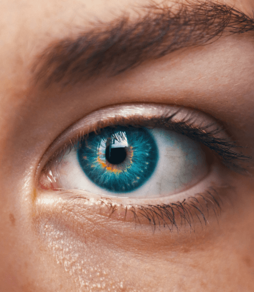 close-up image of a vibrant blue eye lashes